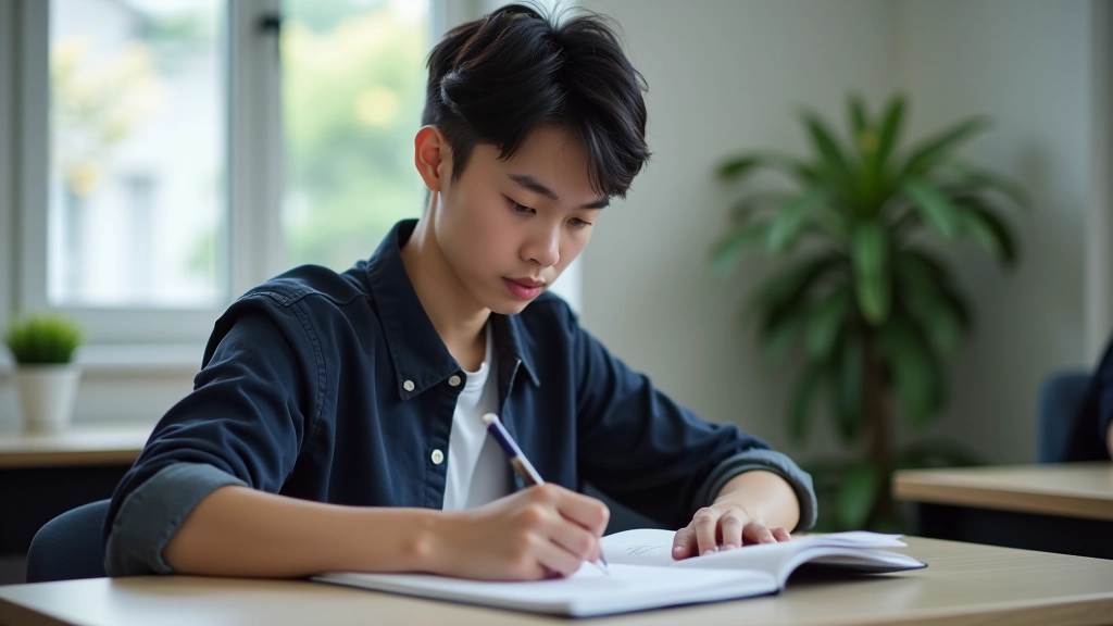 Student planning study schedule on calendar with colored markers and organized time blocks visible on desk planner