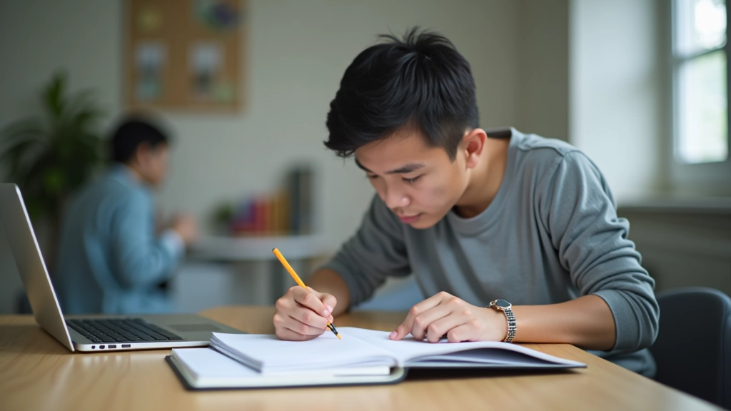 Student applying effective learning techniques at their personal study workspace