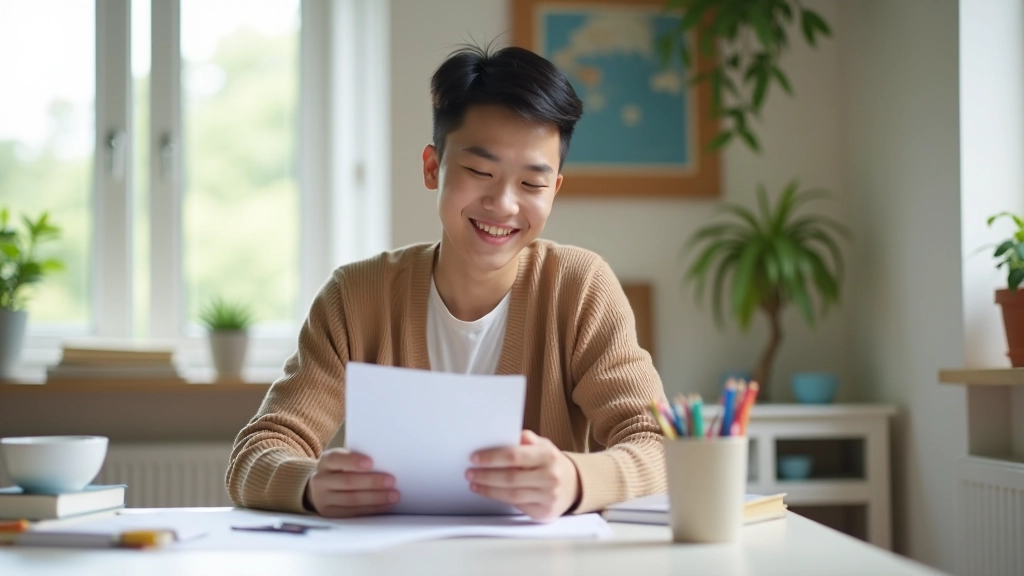 Long-term study success, student reviewing accumulated notes and completed study materials over extended period