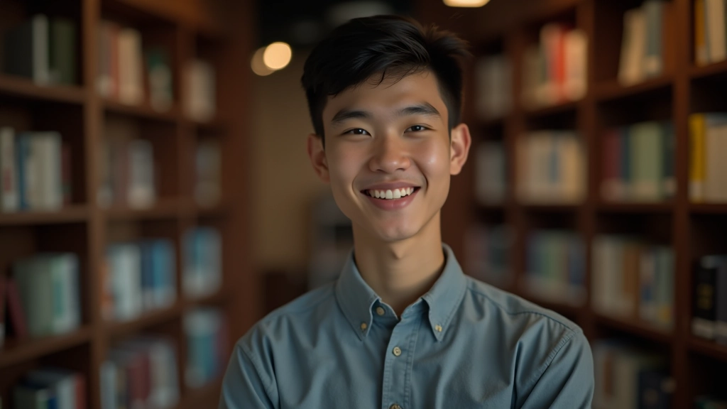 Young student in study group discussing materials with peers in library setting, collaborative learning environment